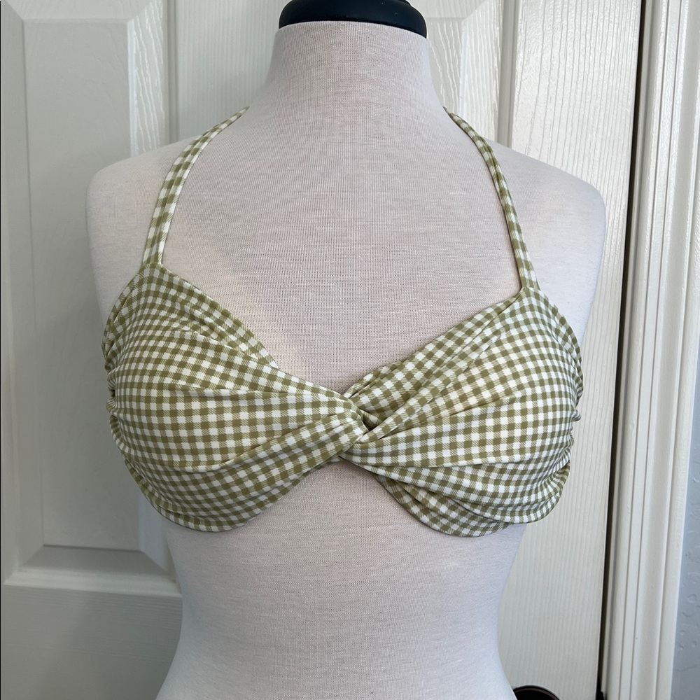 NWT Daniela Corte green white gingham bikini top knot front size L